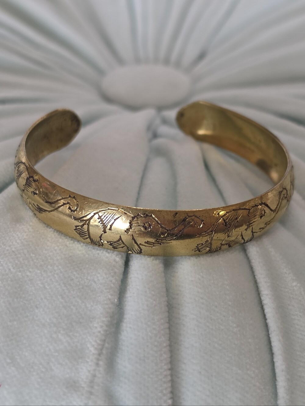 Vintage Brass Engraved Elephant Cuff Bracelet